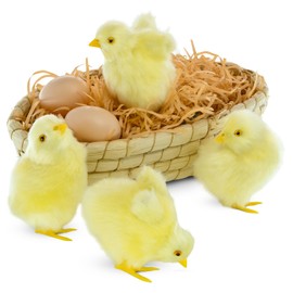 bvdtitb Easter Yellow Baby Chicks 7 Set,Simulated Fake Chicken Figurine Lifelike Stuffed Farm Animal,Realistic Plush Chick Photography Props Spring Home Decor Furry Chickens Birthday Gift Kids Toys