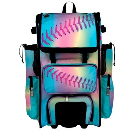 Boombah Rolling Superpack Baseball/Softball Gear Bag - 23-1/2" x 13-1/2" x 9-1/2" - Telescopic Handle - Holds 4 Bats - Wheeled Version - Softball Dream Multicolor