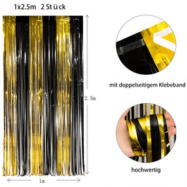 BRAVESHINE Tinsel Curtains Black Gold Glitter Curtain Background Birthday Decoration for New Year's Eve New Year Graduation Retirement Party Anniversary Movie Night Party