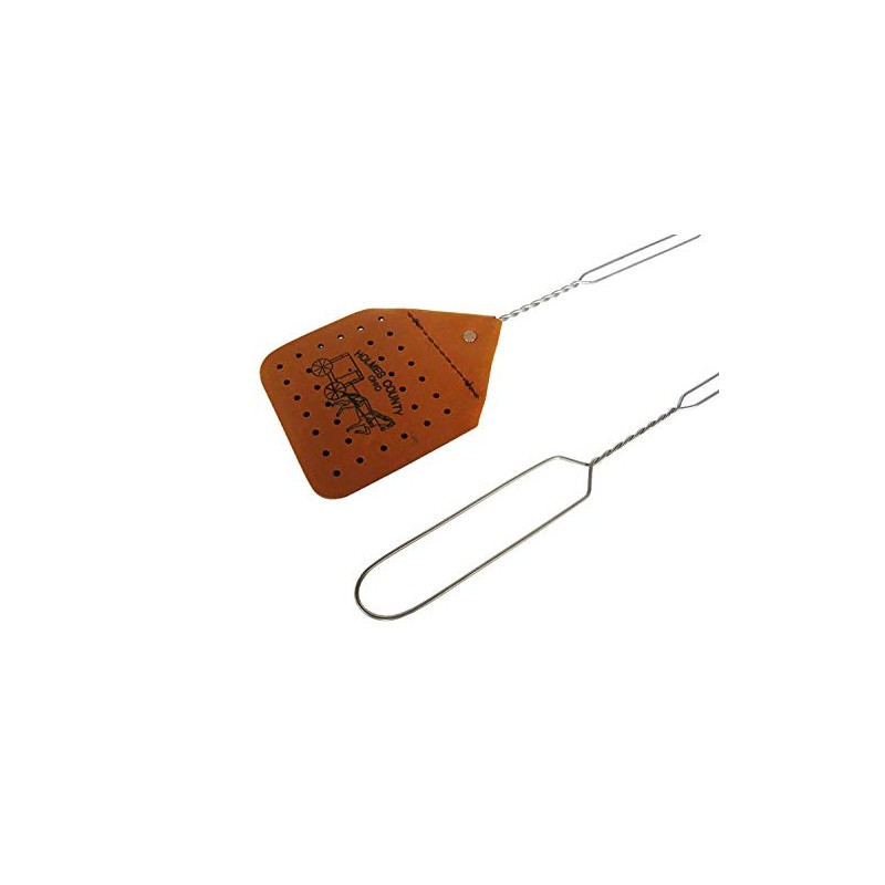 Amish Leather Fly Swatter Brown Holmes County Handcrafted Wire Handle