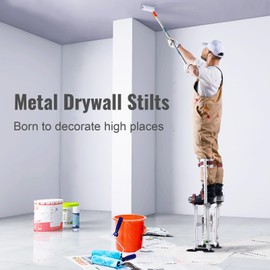 Happybuy Adjustable Drywall Stilts, 18"-30" Aluminum Tool Stilts with Protective Knee Pads, Durable Non-Slip Work Stilts for Sheetrock Painting, Walking, Taping, Silver Finish