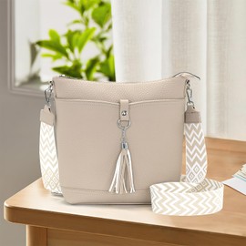 Sasrymnl Women’s Shoulder Bag, Large/Medium Size, Black, Vegan Leather, Beige grey