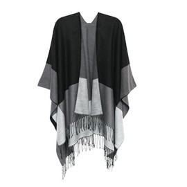 Ciormis Poncho Cape for Women, Fashion Black Gray Fringe Shawl Wrap, Women's Open Front Poncho Shawl Wrap, Winter Sweater Cardigan Scarf(Style44)