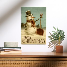Lantern Press 12x18 Inch Premium Wood Sign, Ready to Hang Wall Decor, Merry Christmas, Snowman, Christmas Oil Painting
