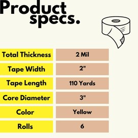 PSBM Yellow Packing Tape, 2 Inch x 110 Yards, 6 Pack, Heavy Duty Colored Packaging Tape for Dispenser Refill, Moving, Storage, Shipping