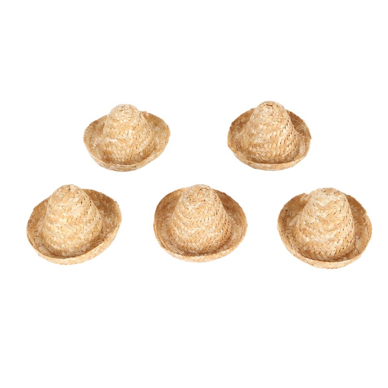 5Pcs Mini Sombrero Straw Hats 3.7in Diameter Retro Simple Style