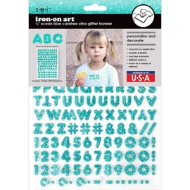 SEI 148 Pieces Iron on Letters: 1/2 Inch Glitter Iron On Letters and Numbers for Clothing, Easy Application, Small Iron On Letters, Machine Washable, Heat Transfer Letters (Carefree Glitter, Aqua)