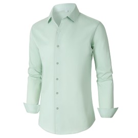 BBIBBI sage Green Shirt Men Wrinkle-Resistant Basic Long-Sleeves Dress Shirts for Wedding Stretch Tapered Modern Nice Fashion Office Dressy Clothing Light Green Size XXL