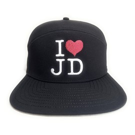 I Love JD - Baseball Cap Flat Brim Water Resistant 6 Panel Mesh Snapback Laser Cut JD (US, Alpha, One Size, Medium, Black)