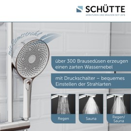 SCHÜTTE Samoa Rain Hand Shower, Velvet Jet Technology, Shower Head with Over 300 Nozzles, 3 Adjustable Jet Types, Anti-limescale Shower Head for the Shower, White