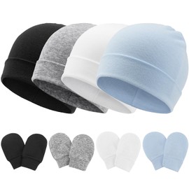 AQOKKA Baby Hats and Mittens Set Toddler Cotton Beanie Infant Cap No Scratch Gloves Newborn Hospital Hats for Baby Boys Girls Essentials 0-6 Months