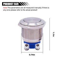 19mm 3/4" Momentary Push Button Switch, 250V AC 5A 1NO SPST High Round Screw Terminal, Waterproof Metal Shell Self-Resetting/Momentary Switch (Silver)