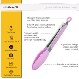 HINMAY Pinzas para servir con puntas de silicona de 22 cm, acero inoxidable, juego de 3 (rosa)