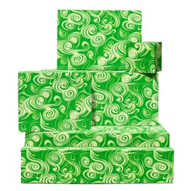 Green Wrapping Paper - 6 Sheets Of Gift Wrap - Green Paint Swirls - Birthday Wrapping Paper For Men Women Boys Girls - Comes With Stickers - Recyclable - By Central 23