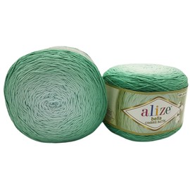 2 x 250 g Alize Bella Batik Ombre Knitting Wool Colour Gradient, 500 g Knitting Yarn 100% Cotton, Gradient Wool (Green 7408)