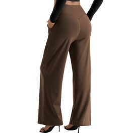 MOOSLOVER Women Trouser Style Wide Leg Yoga Pants with Pockets Pull On High Waist Business Casual Pants(XL,#2 Coca Mocha)