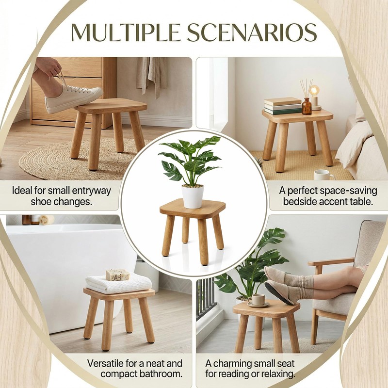 9 Inch Small Wooden Step Stool Solid Wood Stool Wooden
