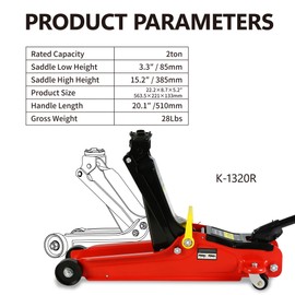 Floor Jack, 2 Ton Low Profile Floor Jack, 3t Jack Stand Tire Repair Kit Heavy Duty Steel Floor Jack with Single Piston Quick Lift Pump, Floor Jack Lifting Range 3.3"-15.2"