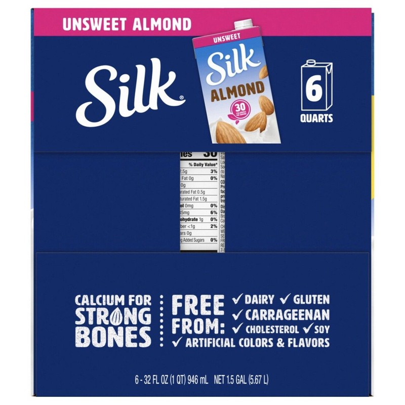 Silk Shelf-Stable Unsweetened Almond Milk, 1 Quart ( 6 PACK