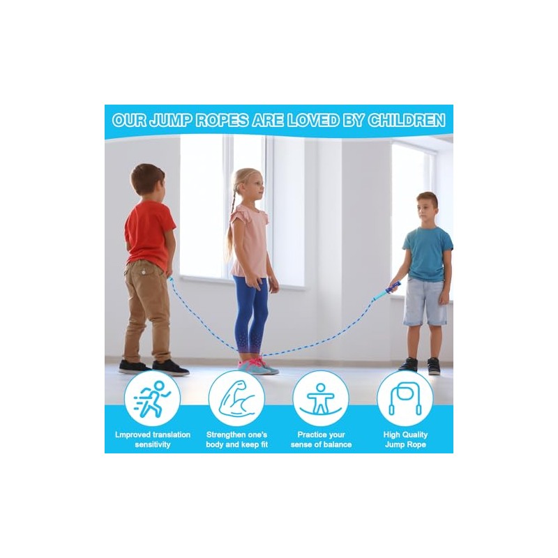 2 Pack Jump Rope for Kids, Adjustable Tangle-Free Soft Beaded