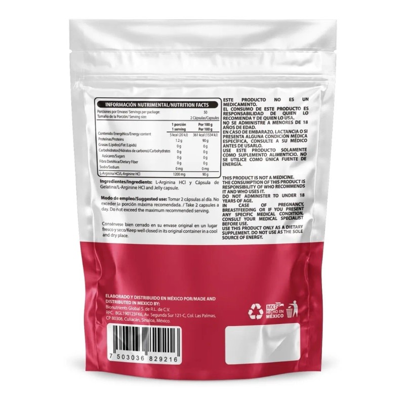 L Arginina 600mg 100 Cpsulas Wellthy Sin Sabor