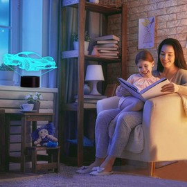 SISYS 3D Illusion Lampe LED Nachtlicht, Optische 3D-Illusions-Lampen Tischlampe Nachtlichter 7 Farben Berührungsschalter Schreibtischlampe mit 150cm USB-Kabel Kinder Nachtlampe, Rennwagen
