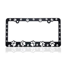 Made in USA 3D Raised Paws Custom Designed License Plate Frame for All Pet Lovers Cat Dog Owners Paw Print