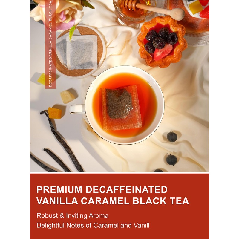 TeeLux Decaf Vanilla Caramel Black Tea Bags, Decaffeinated Black Tea