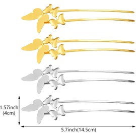 2PCS Butterfly Metal Hair Pins U shaped Hair Forls French Updo Hair Sticks Retro Hair Bun Maker Hairpins Hair Styling Accessories for Bridal Wedding (Gold+Silver)