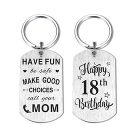 Alotozo 18th Birthday Keychain for Girls Boys from Mom, Happy 18 Years Old Bday Gifts Keesake for Son Daughter Women Men
