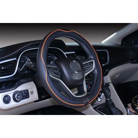 Mayco Bell Small Size Steering Wheel Cover Anti-Slip,Safety,Soft,Breathable,Durable,Full Surround,Comfortable Grip Microfiber Leather (14-14.25 inch, Black Orange)