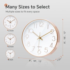 VIKMARI 12 Inch Wall Clock Silent Non Ticking Modern Rose Gold Clock, Decor for Living Room Bedroom Kitchen Office Bathroom