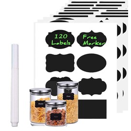 120 Etiquetas para Frascos Etiquetas Adhesivas Fashion Etiquetas de Pizarra Etiquetas de Pizarra de Mason Jar con un Marcador de Tiza Blanca Pegatinas Adhesivas Decorativas Duraderas Reutilizables para Organizador de Almacenamiento Etiquetas de Regalo Or