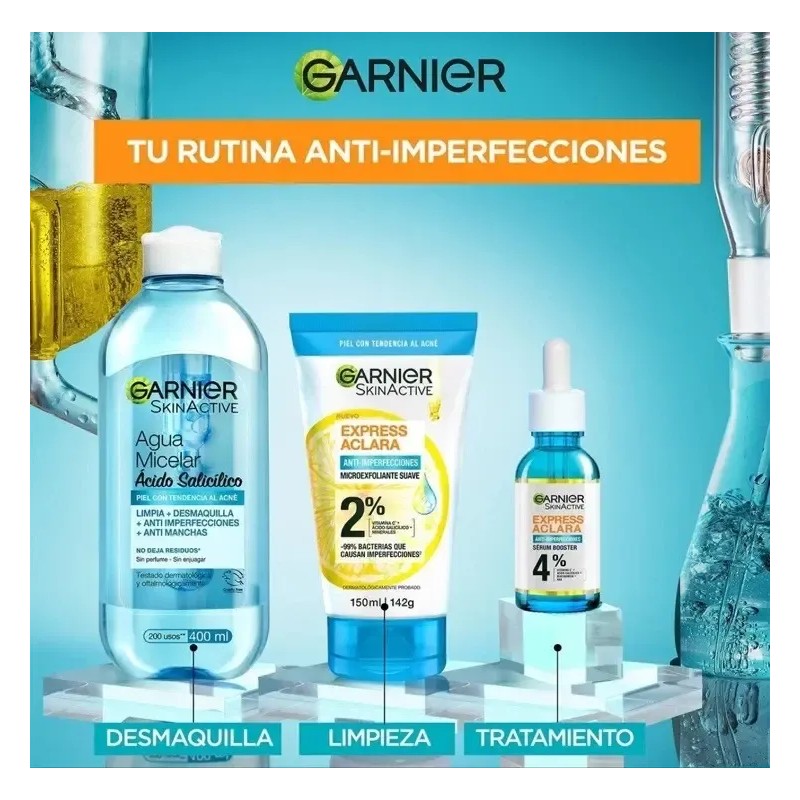 Kit Garnier rutina express aclara anti-imperfecciones ácido salicílico