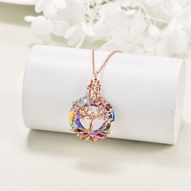 AOBOCO Tree of Life Urn Pendant Necklace for Women 925 Sterling Silver Pendant with Blue Crystal, Fine Jewellery Gifts for Wife, Mum and Girlfriend (Blue) (Volcanic)