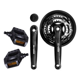 Kit Multiplicación Triple Bicicleta Acero 24/34/42 + Pedales Negro