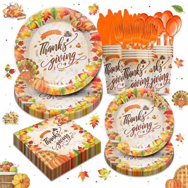 Piooluialy Thanksgiving Party Supplies Tableware - Happy Thanksgiving Turkey Party