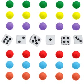 COMSREV 30 Wahoo Board Game Replacement Marbles 5 Each of 6 Colors, 6 Dice and a Play Bag for Wahoo Board Game.(0.55 inches)