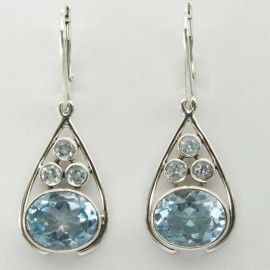 Amber America Facetted BLUE TOPAZ Oval Drop Pear Earrings 925 STERLING SILVER - Leverback #13