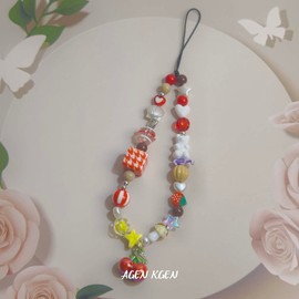 AGEN KGEN Cute Phone Charm Handmade Exquisite Beaded Phone Lanyard Wrist Strap Pink Cell Phone Chain Phone Charms Strap for Women (Sweet Cherry)