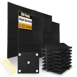 50 Pack Acoustic Foam Panels 1" X 12" X 12" Wedge Soundproof Studio Foam for Walls Sound Absorbing Panels Sound Insulation for Studio (50 Pack, Black)