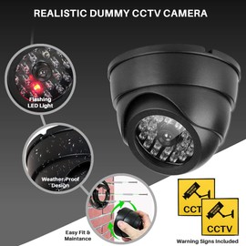 JUSTOP Dome Dummy CCTV Camera Outdoor/Indoor Waterproof With Reality LED Light Fake CCTV Cam - Black (1 Pack)
