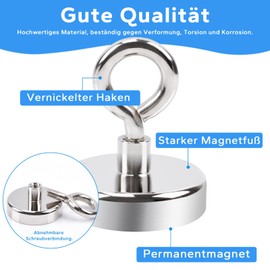 Aenienoe Strong Magnets Strong Large D48 mm Neodymium Magnet Extra Strong Magnets Strong Hold Magnetic Fishing with Eyelet Screws for Large Magnet Fishing in Home, Workshop, Water Camping Industry,