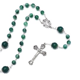 KOMI Green Stone Beads Rosary for Women Virgin Mary Rosary Necklace Catholic Holy Rosaries Crucifix Rosarios Catolicos Religious Gifts
