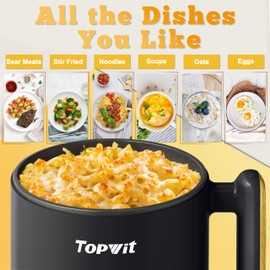 Topwit Hot Pot Electric with Steamer, 1.8L Electric Pot for Cooking, Rapid Ramen Cooker, Portable Hotpot Pot Electric for Steak, Egg, Soup, Noodle with Power Adjustment, Dorm Room Essentia, Black