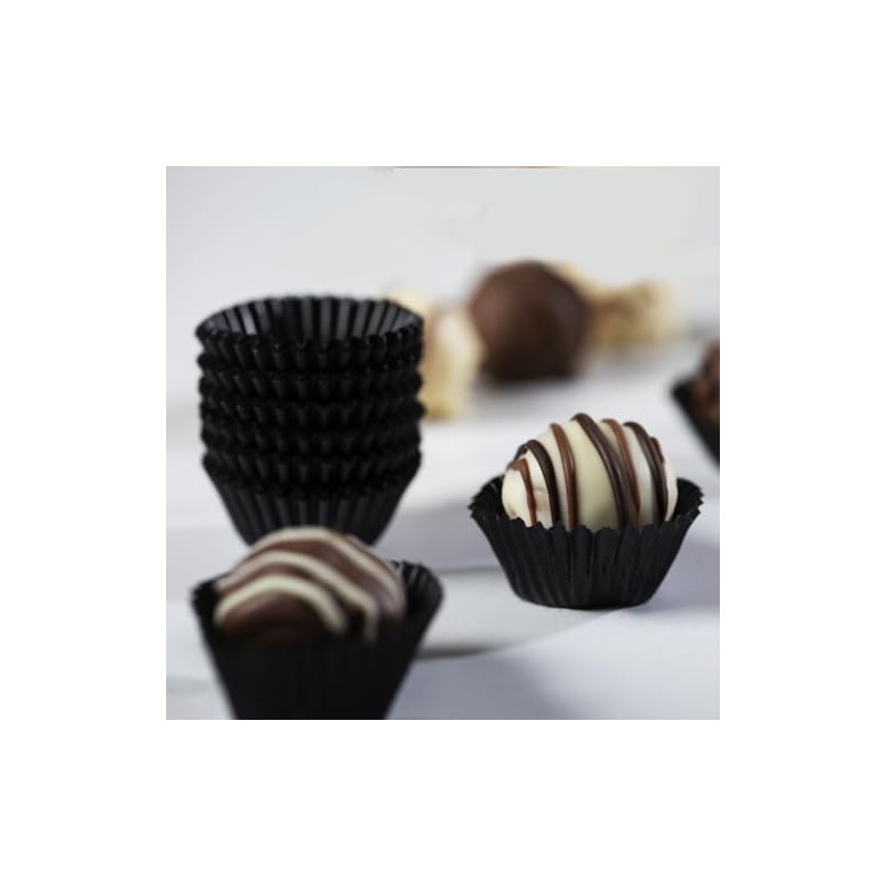 Pastry Chef's Boutique Glassine Chocolate Black Paper Candy Cups No.4-1''x3/4''