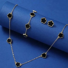 Lucky Five-petal Flower Five-leaf Clover Bracelet Earrings Necklace Three-piece set for woman Stylish Accessories Party Jewelry - Length: 50cm, Ships From: CHINA, Metal color: WCX224-1