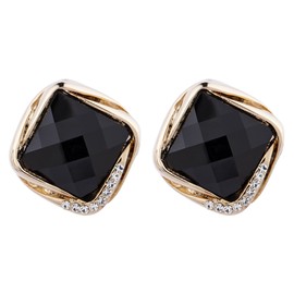 Clip On Earrings - Gold Plated With A Black Stone And Crystals - Betty B