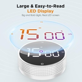 Upgrade Digital Kitchen Timer - Magnetic Countdown Countup Visual Pomodoro Timer with Large LED Display, 3-Preset Times (5, 15, 25), 3 Volume Levels, Ideal for Cooking, Baking and Fitness