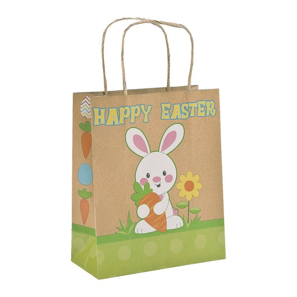 Brown Paper Happy Easter Bunny Gift Bags (Pack of 12) Easter Party Supplies